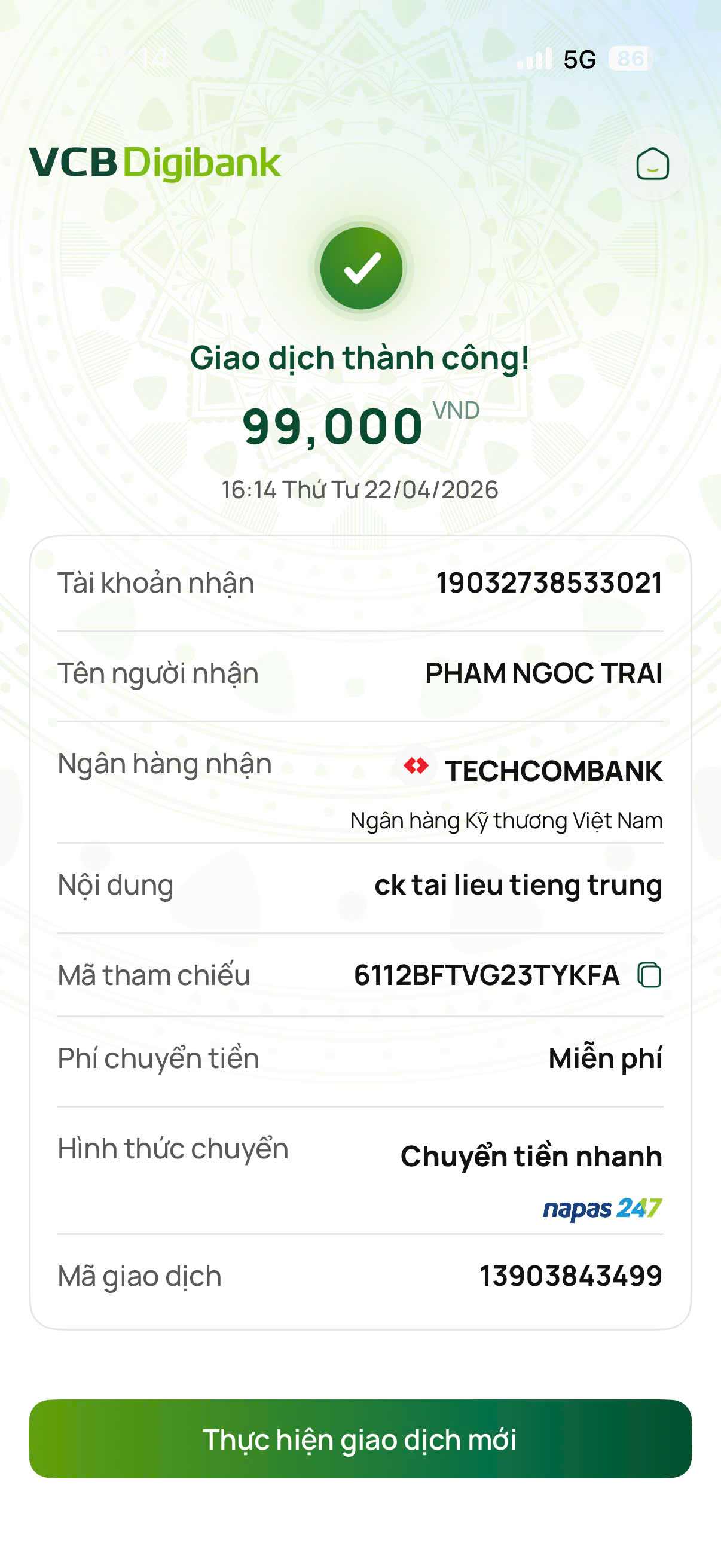 Giao dịch thành công